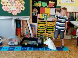 Matěj představuje králičici Miu